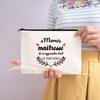 Teacher Superpower French Letter Print Women Cosmetic Bag Canvas Zipper Makeup Pouch Purse Organizer Pencil Bags Toiletry Bag