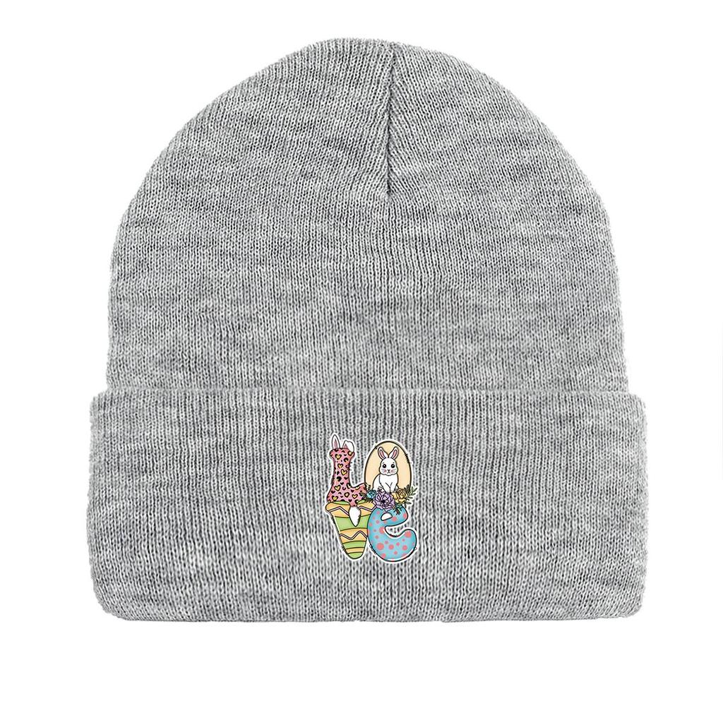 LOVE" Rabbit Warm Knit Hat Beanie, Easter Skullies Beanies Stretchable Elastic Trendy Bobble Hat Knitted Cap Beanie