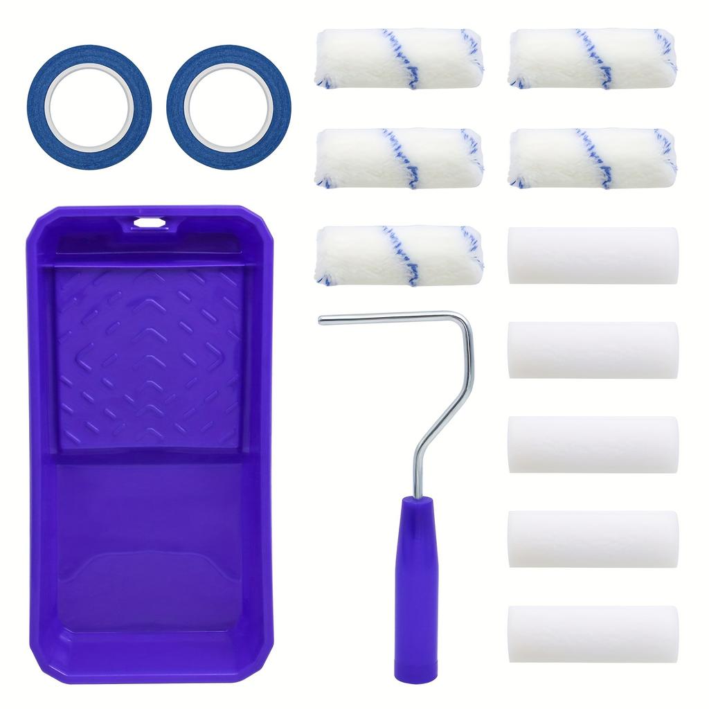 Paint Roller Tool Set | 4-inch Mini Roller Set, Roller Tray Tool, Paint Roller with Handle, Home Decoration Tool