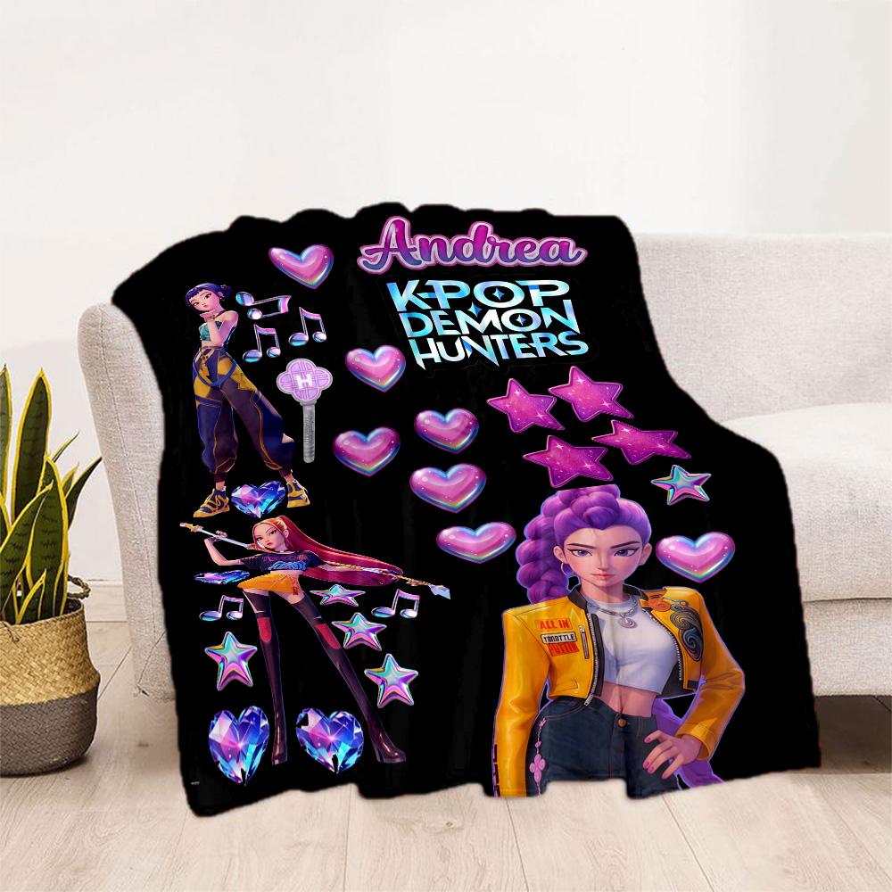 Andrea's K-pop Demon Hunters Blanket Warmthful Decor Suitable for Livingroom Office Chair for All Seasons Playful Design
