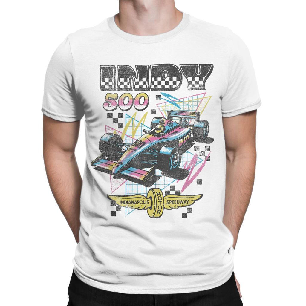 Men T-Shirt Indianapolis Motor Speedway Unique Cotton Tee Short Sleeve 90's Vibes Retro Poster T Shirt Merch Graphic Printed