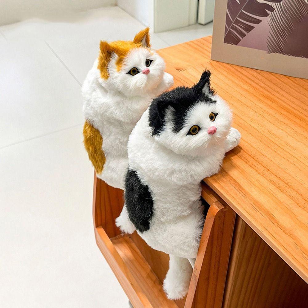 Decoration Realistic Cat Stuffed Doll Furry Hanging Lifelike Cat Plush Toy Crafts