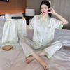 "Spring/Summer Bear Print Lace Pajama Set: Women's Three-Piece Short-Sleeve Homewear"