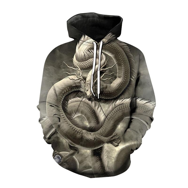 Dragon Pattern Hoodie For Men Retro Animals 3D Printed Long Sleeves Autumn Street Casual Sweatshirt Loose Tops Hooded Pullover