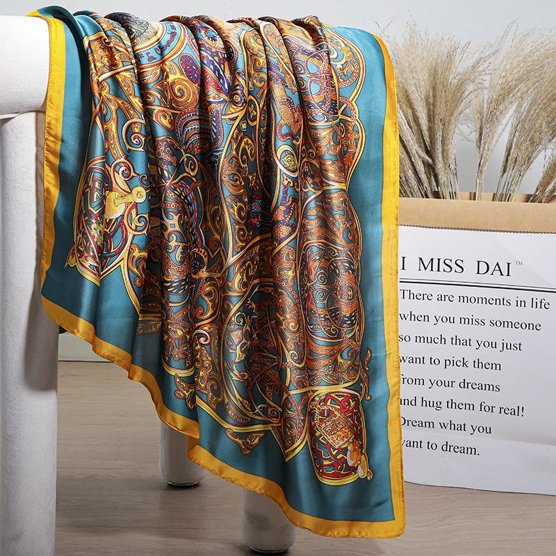 Шелковистый женский квадратный шарф 90x90 в корейском стиле, весна/лето, универсальный, с принтом