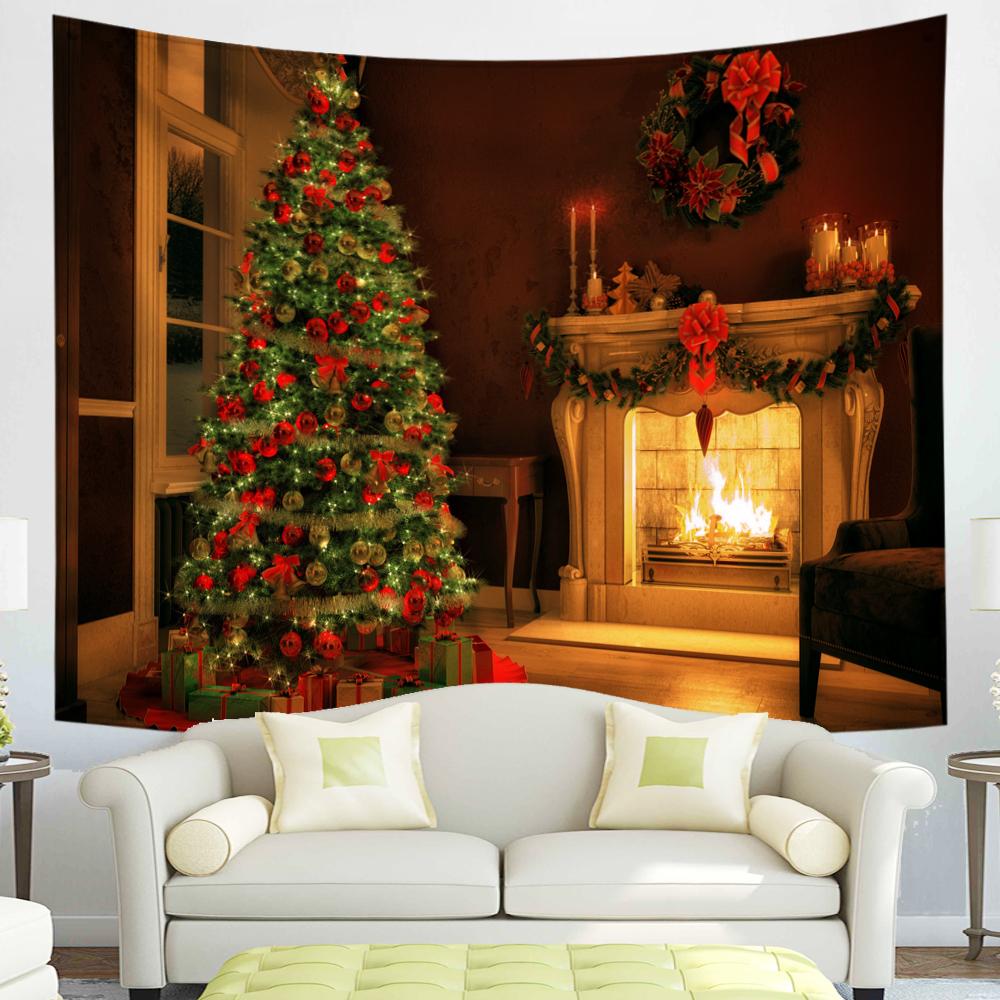 С Рождеством Гобелен Снежинки Санта-Клаус Зимняя ночь Рождественская елка Настенный камин Подарок Новогодние украшения для дома
