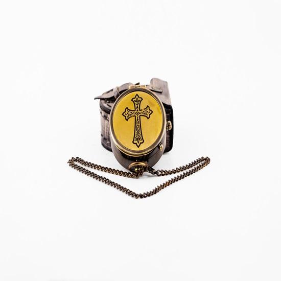 5.08 Cm Cross Sign Brass Working Compass with Leather Cover Gift for Him, Nautical Collectible, Adventure Tool, Father's Day Gift, Traveler