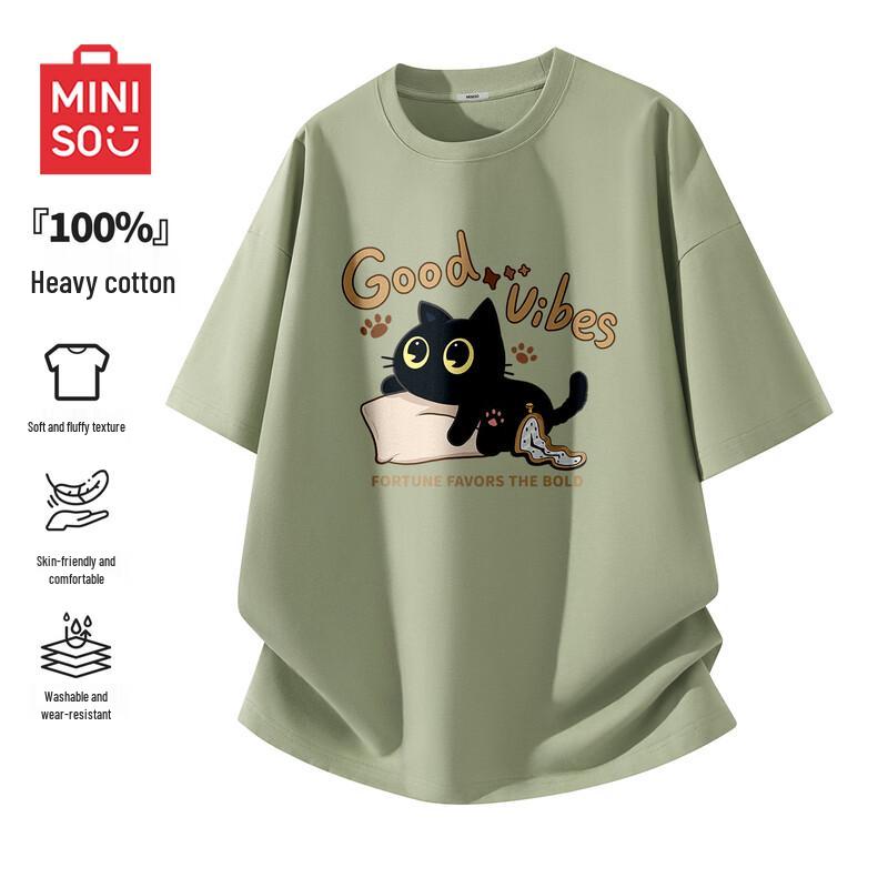 MINISO Американская модная хлопковая футболка с коротким рукавом, плотный хлопок