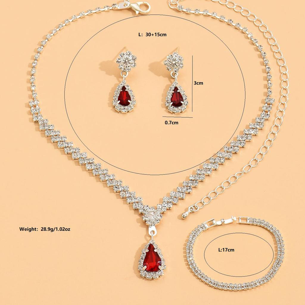 New Jewelry Metal Diamond Necklace Earrings Two-piece Wedding Bride Jewelry Set Combination