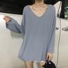 Solid Color V-neck Long-sleeved T-shirt for Women In Autumn New Women's Autumn Clothes Wear Loose Early Autumn Tops for Students