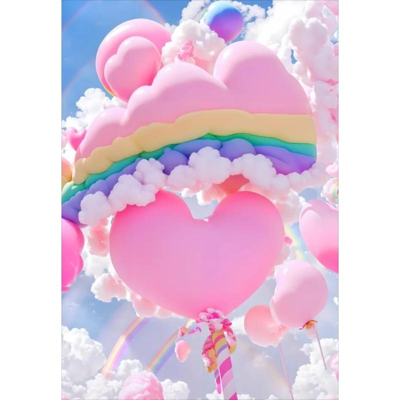 Colored Cotton Candy Rainbow Love Heart Posters Prints Canvas Printing Wall Art Picture for Girl Room Dessert Shop Decor Gifts