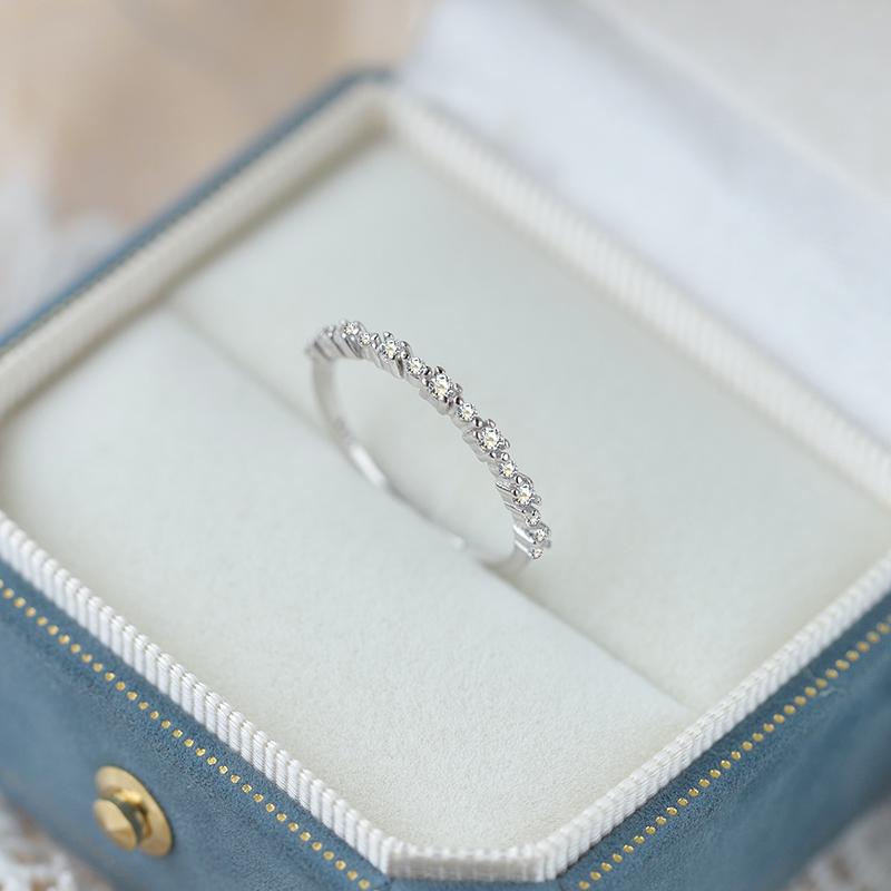 Fashionable, Simple and Versatile Genuine S925 Silver Micro-paved Half Row Diamond Women's Ring Ring Light Luxury