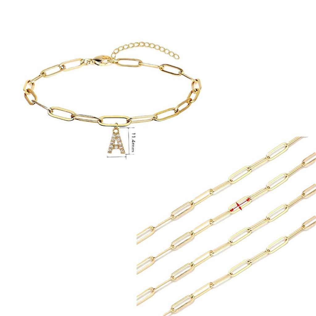 European & American Fashion 26-Letter Pendant Bracelet: Cubic Zirconia Micro-Paved Paperclip Chain, Elegant Women's Accessory.