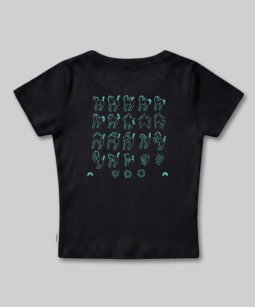 CHICKS Grid Horse Slim Short Sleeve T-Shirt White