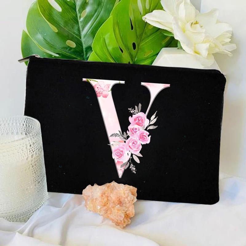 Women Bag Makeup Bag Bridesmaid Makeup Bags Floral Alphabet Print Linen Zipper Pouch Travel Organizer Case Mujer Bolsas Cosmetic