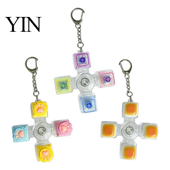 Glowing Fidget Spinner 4-Keys Keyboard Toy, LED Light-up with Keychain, Stress Relief Push Button Finger Clicker Pendant Compact Reliever