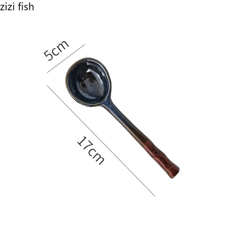 Грубая керамическая ложка в японском стиле, креативная кофейная ложка, десертная ложка, ресторанная симпатичная ложка для риса с длинной ручкой, кухонные принадлежности