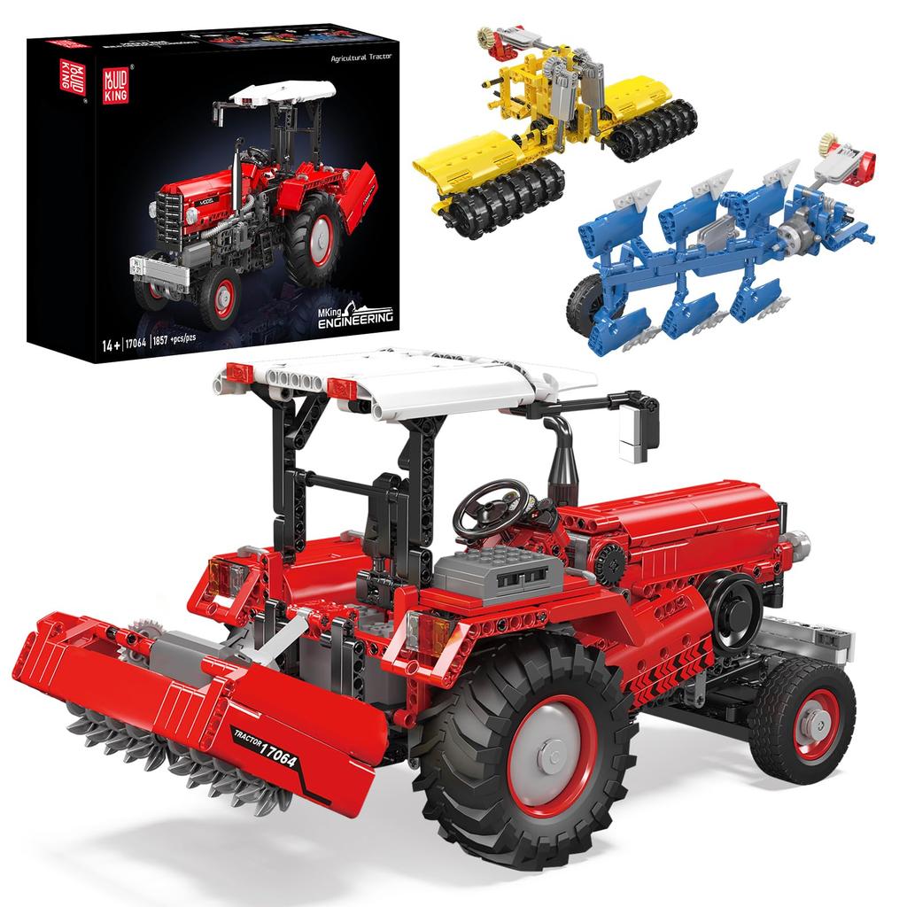 Mould King 17064 Farm Tractor Model Building Block Kit, Remote Control High-Tech 3-in-1 Tractor Model Heavy-Duty Forklift Building Block Kit (Over