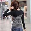 Осенняя женская повседневная футболка в полоску с круглым вырезом и длинным рукавом, лоскутная тонкая полосатая рубашка