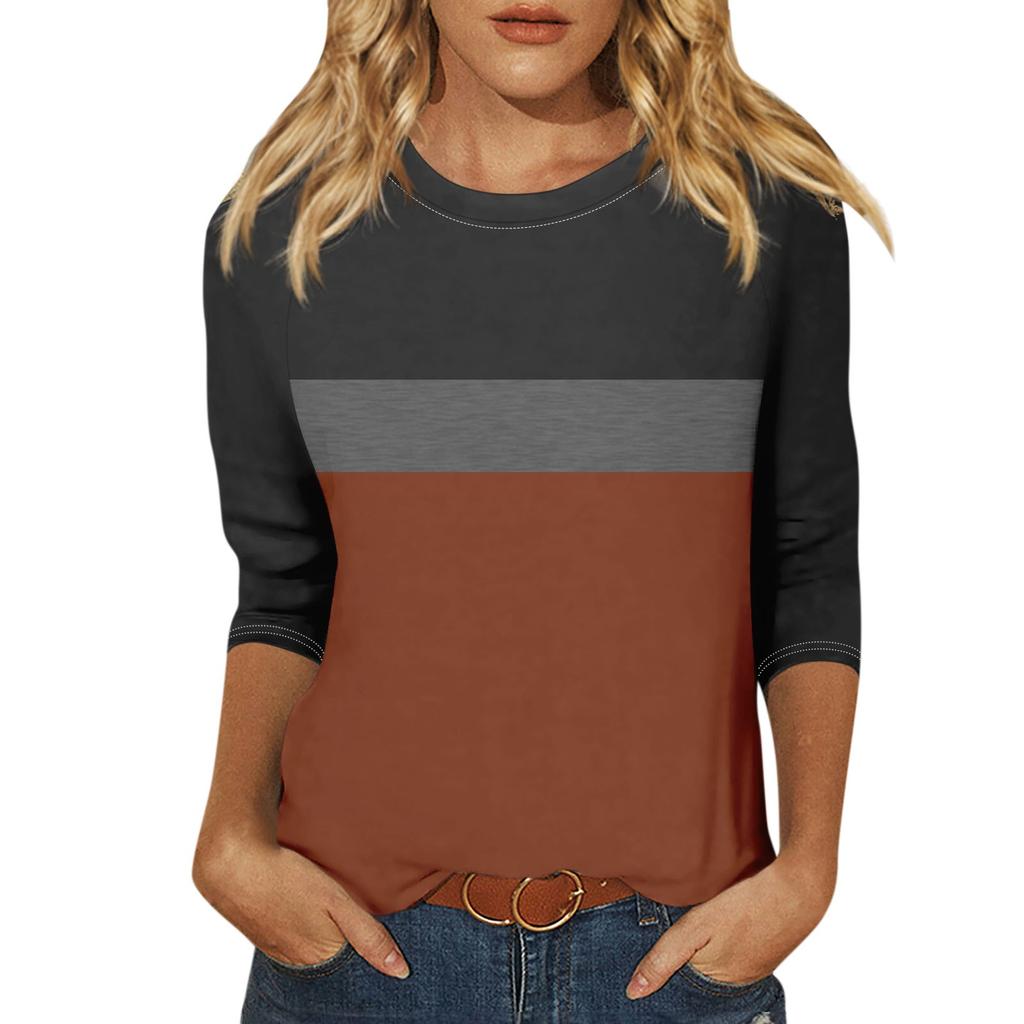Женская модная повседневная рубашка с круглым вырезом и рукавами 3/4, свободная футболка с принтом, женский топ