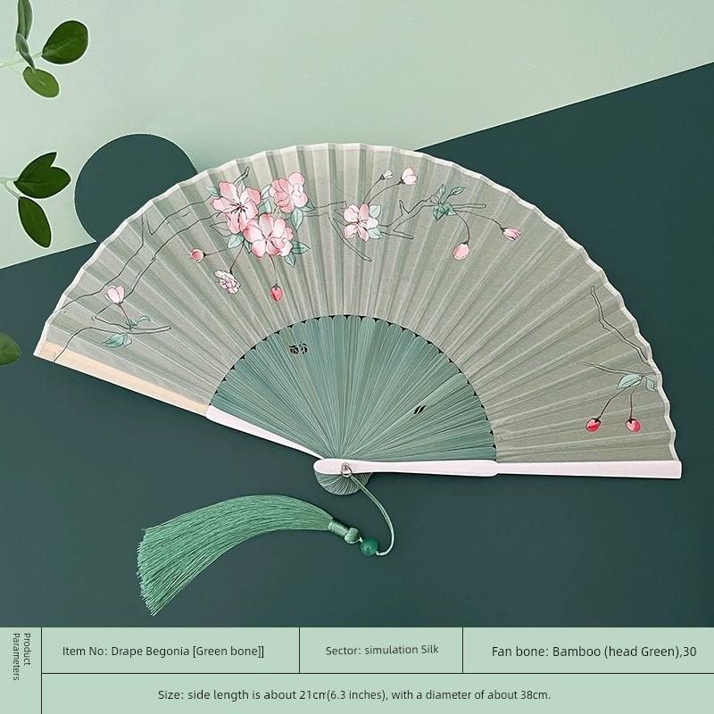 Antique Style Portable Foldable Begonia Han Chinese Clothing Cheongsam Fan