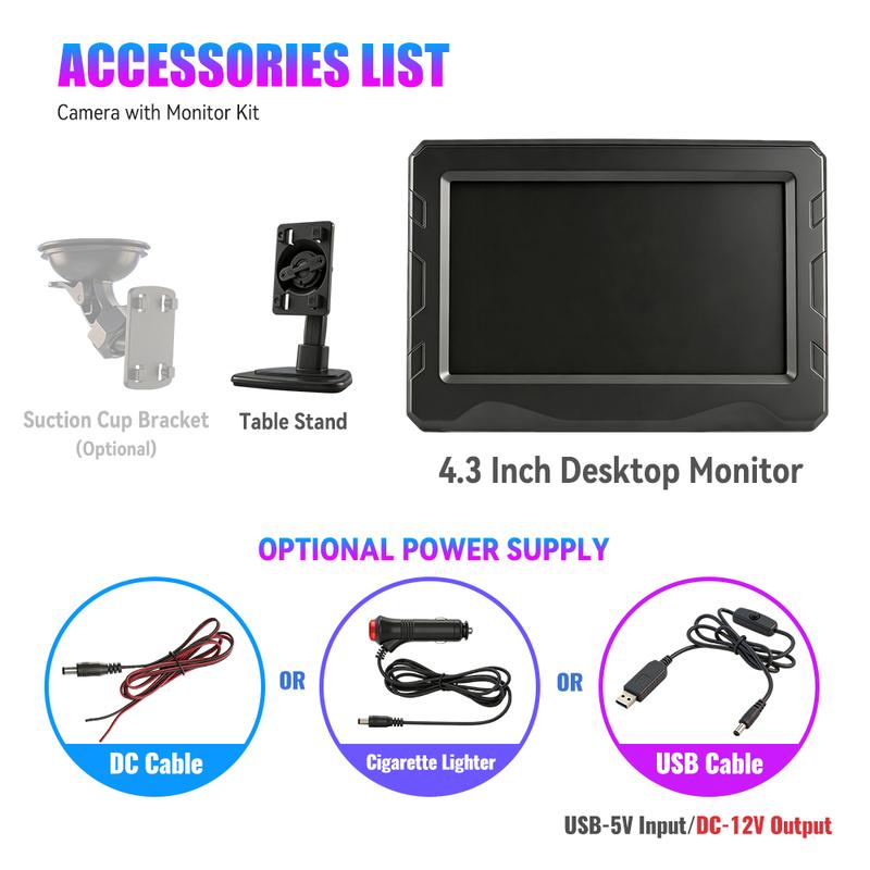 KTYDKP HD Car Monitor 4.3 Inch Screen for Rear View Reverse Camera TFT LCD Display HD Digital Color Car Monitor PAL/NTSC/AUTO