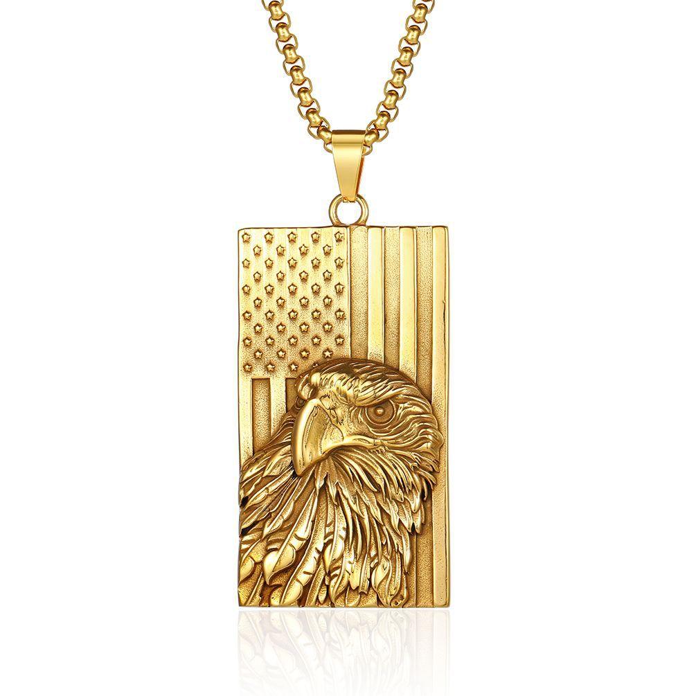 European and American Style Flag Bald Eagle Titanium Steel Necklace Stainless Steel Military Brand Trendsetter