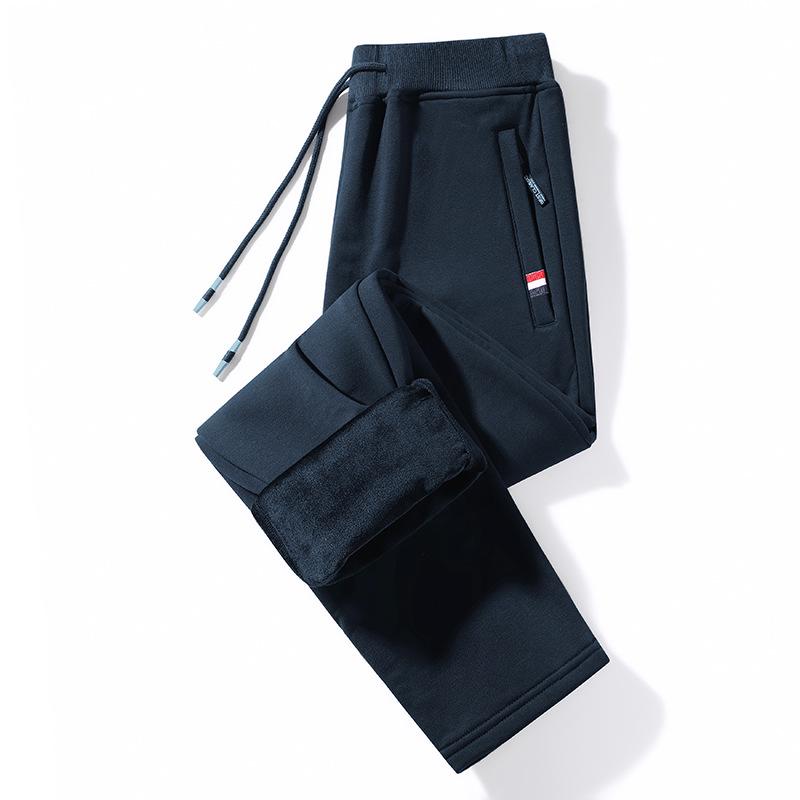 Спортивные брюки из хлопка с эластичной талией для папы среднего и пожилого возраста — свободные, бархатные, большого размера