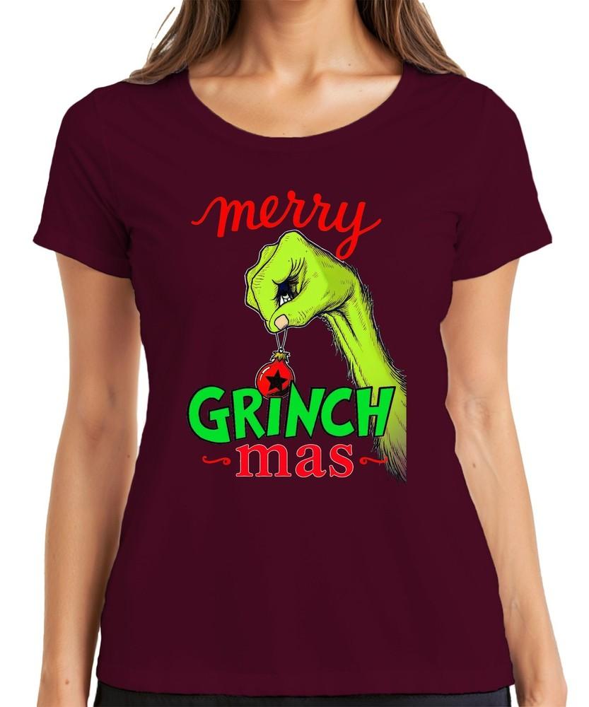 Merry Grinch Mas Christmas Grinch Funny Xmas Bauble Gift Ladies Tshirt