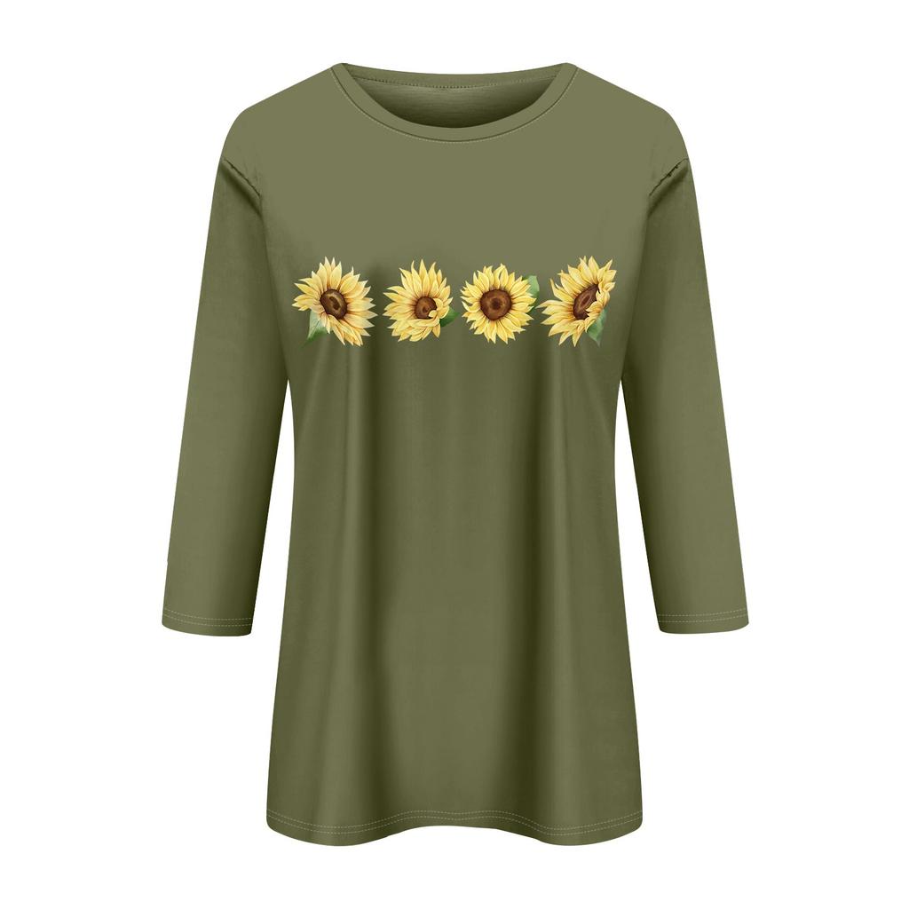 Women's Fashion Casual  Printed Seven Sleeve Round Neck Top