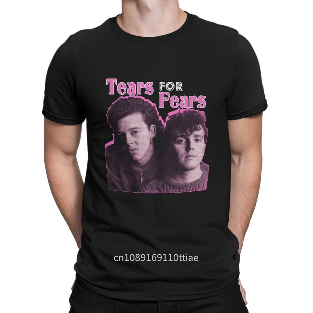 Men T-Shirts 1980s British New Wave Band Funny Cotton Tees Short Sleeve Tears For Fears T Shirts Crewneck Tops Original