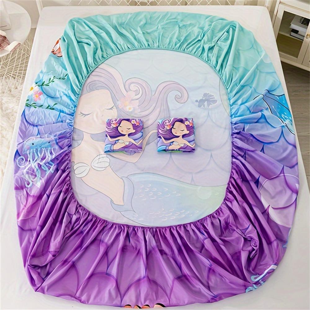 3 шт. Милая простыня на резинке с принтом русалки и океана, мягкий удобный постельный набор, для спальни, гостевой комнаты 1*простыня на резинке+2*наволочки