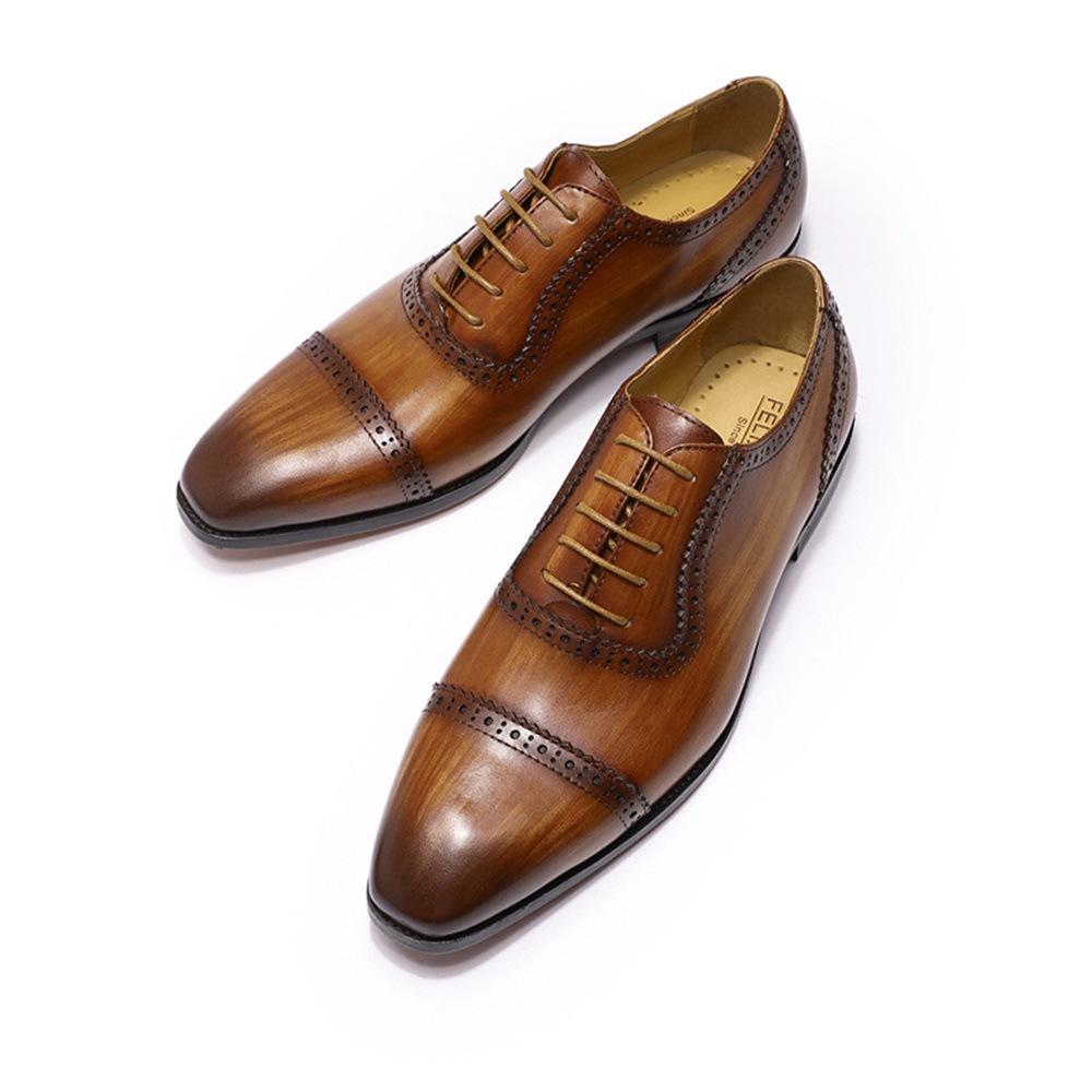 Three-Joint Business Leather Shoes Men'S High-End Leather Pointed Dress British Oxford Shoes Lace-Up Retro Handmade Men'S Shoes