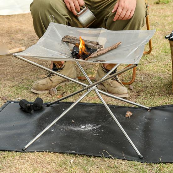 Portable Folding Firepit with Stainless Steel Grill Mesh Easy Setup Collapsible Outdoor Camping Picnic BBQ Grill Wood Burning Charcoal