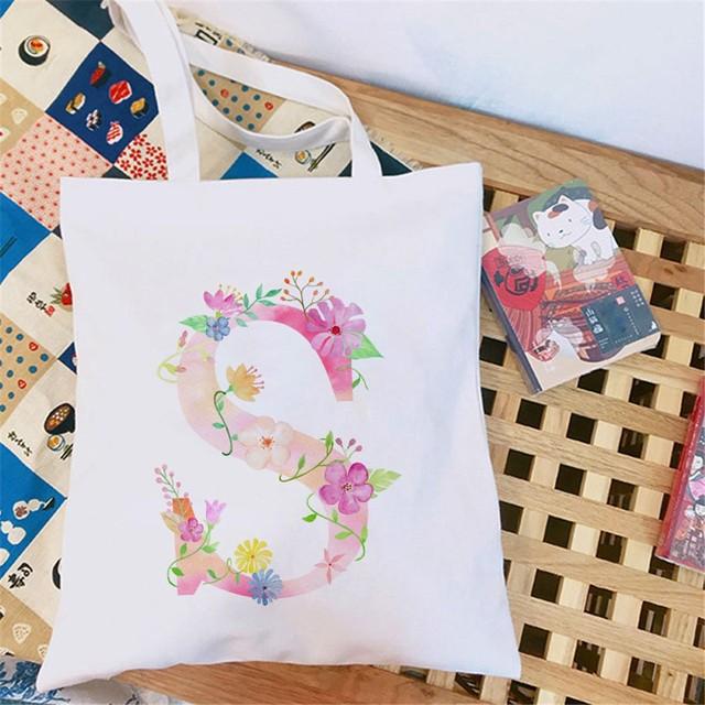 Женская холщовая сумка-шоппер Классический принт 26 букв английского алфавита Белая студенческая сумка-тоут Сумка-шоппер на плечо женская Сумка-тоут Харадзюку