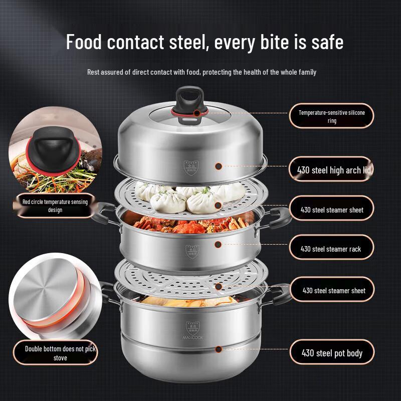 maxcook MCZ047 32 см 3-слойная пароварка и суповая кастрюля из нержавеющей стали