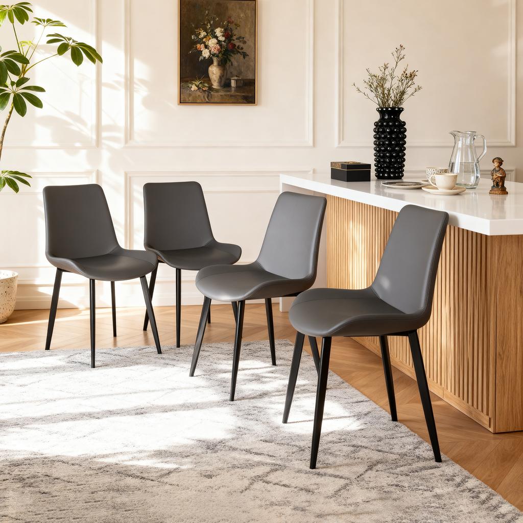 Modern Dining Chairs, Faux Leather Dining Chairs with Carbon Steel Legs for Home, Restaurant, Conference Room, Grey (Set of 4)