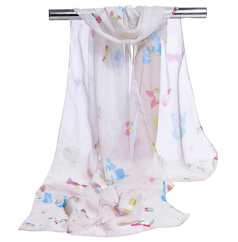 Summer New Silk Scarf Women's Butterfly Women's Chiffon Long Silk Scarf Flower Scarf