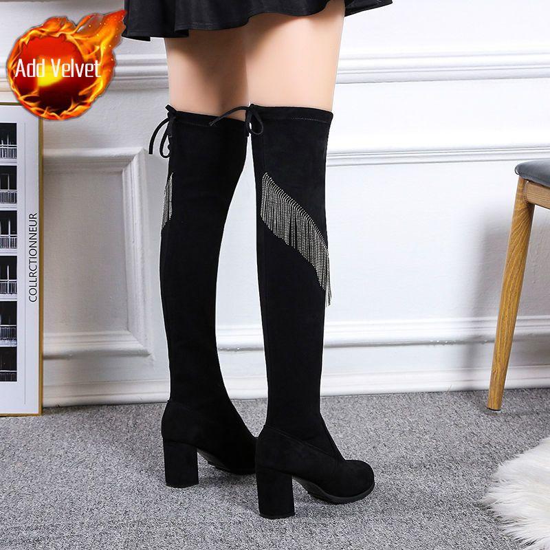 Shoes for Women Elastic Footwear Thigh High Ladies Boots Above Over The Knee Tassel Rhinestone 2024 New Trend Pu On Promotion In