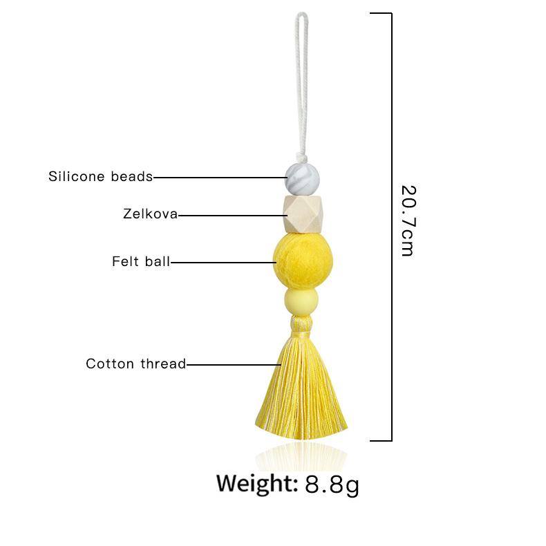 Car Aromatherapy Pendant Hanging Ornaments Natural Wood Beads Felt Ball Hanging Ornaments Perfume Diffuser Car Accessories