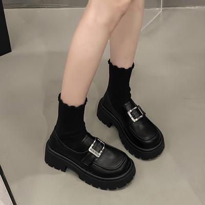 Маленькие кожаные туфли женские осень 2025 новые универсальные туфли-лодочки на высокой толстой подошве