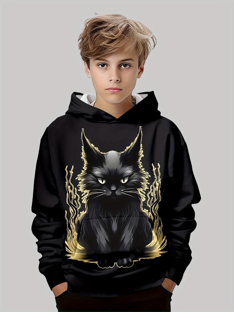 Детская одежда Толстовки с капюшоном с длинным рукавом Детская толстовка с рисунком из мультфильма Детская мода с принтом кота Летняя одежда для девочек Топ для мальчиков