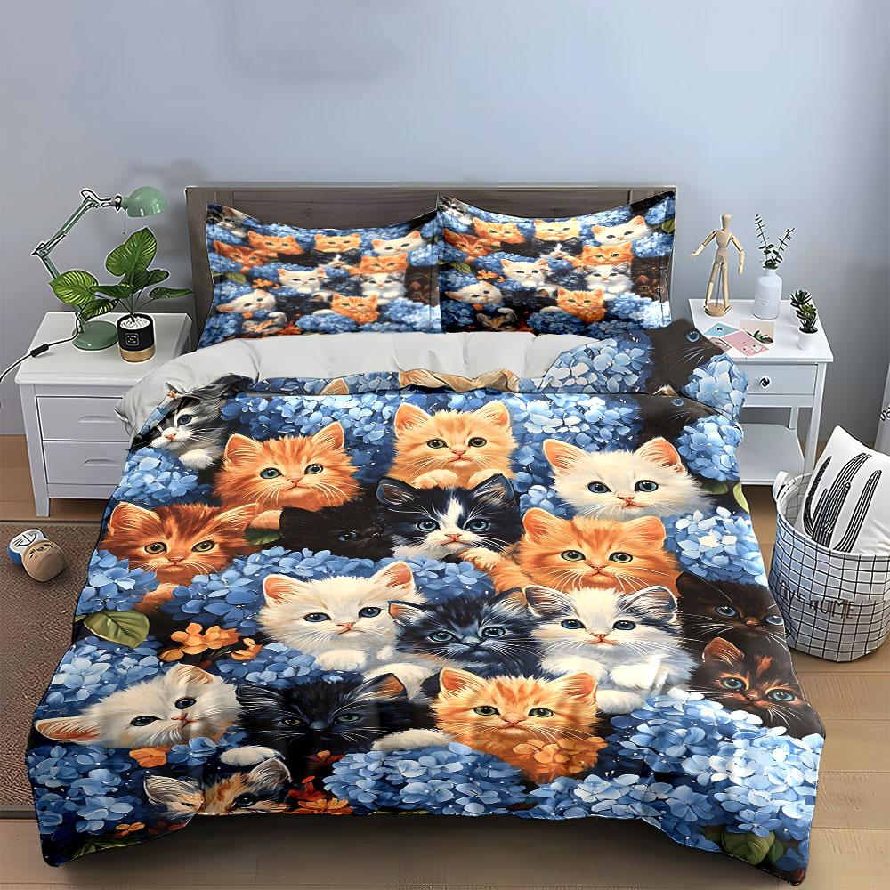 Whimsical kittens in blossoms. Bedding sets Duvet covers Pillowcases(1* Duvet Cover 2* Pillowcases without duvet insert)