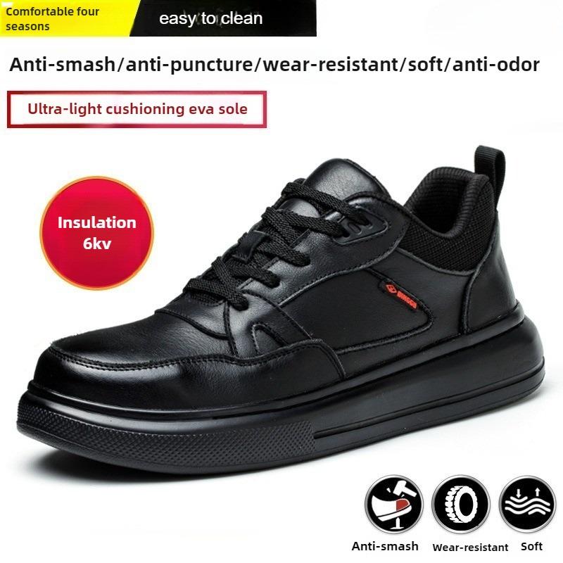 Пластиковые защитные ботинки с подноском черная кожа обувь для электрика мужские водонепроницаемые кроссовки защита от прокола мягкие защитные ботинки для мужчин