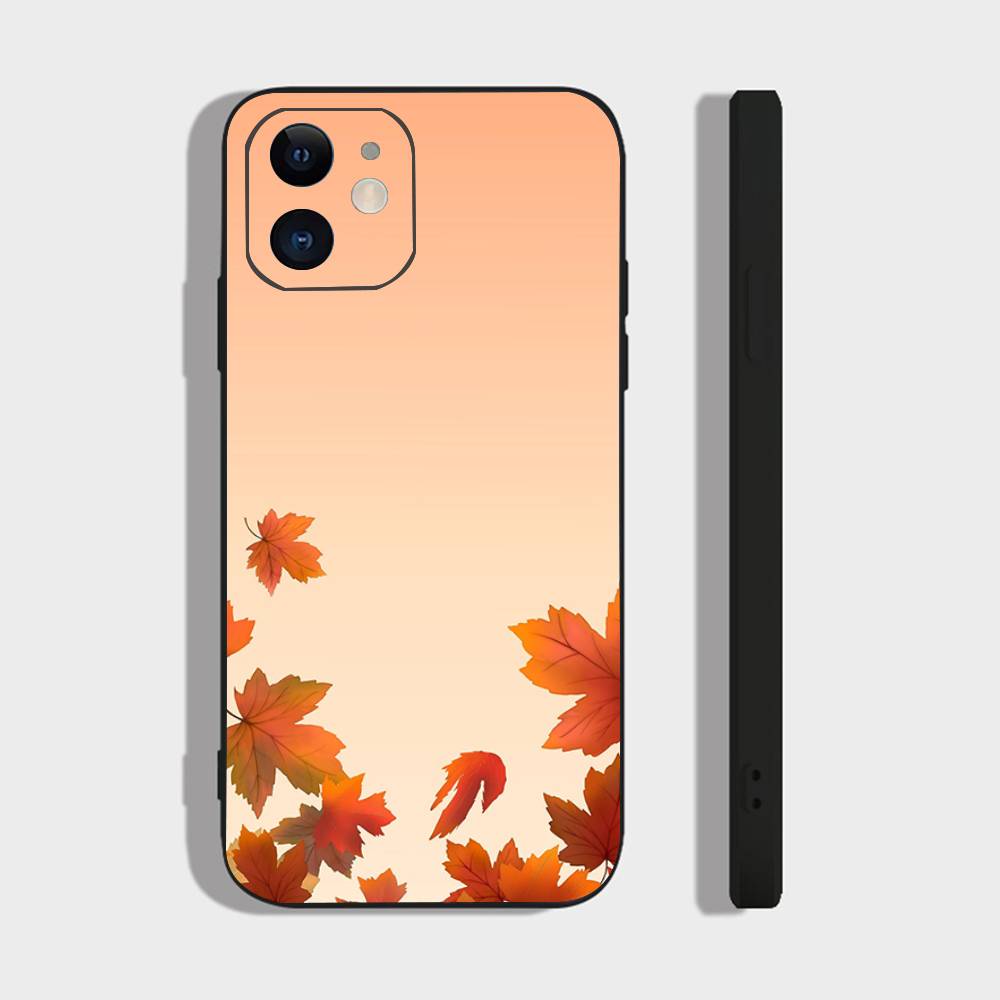 Autumn Maple Leaf Decoration Phone Case For IPhone 17 Air 16 15 14 13 Pro Max 11 12 Black Silicone Cover