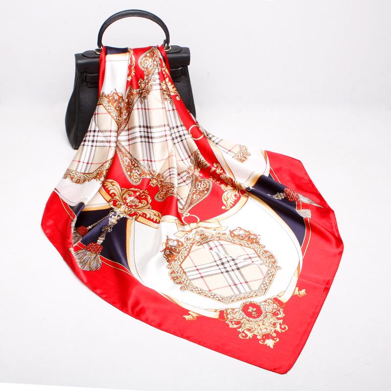 New Silk Printed Scarves Women'S 90Cm Satin Square Scarf