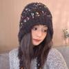 Autumn and Winter New Rainbow Particles Sweet and Cute Plush Fringed Knitted Hat Children Windproof Ear Protection Show Small Face