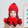 Women's Winter Velvet Rabbit Fur Knitted Wool Hat with Fur Ball and Earmuffs Beret.