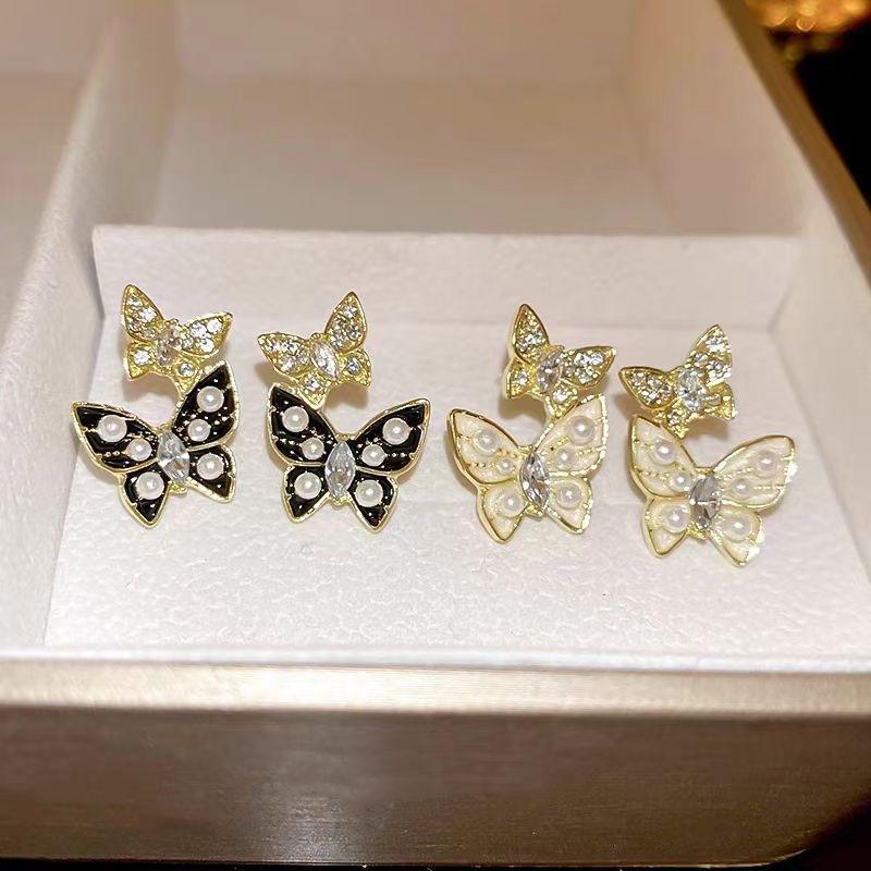 Новые Классические Простые Сердечки Бантики Бабочки Серьги Для Женщин Французский Стиль Черные Серьги-Гвоздики Модные Серьги-Кольца Ювелирные Изделия