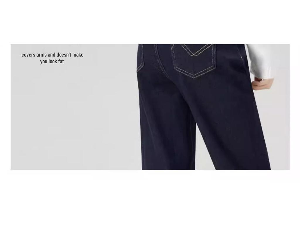 Petite Women's 2025 High-Waisted Slimming Blue Straight-Leg Stretch Cigarette Pants for Spring and Autumn